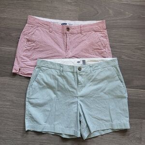 Lot of 2 Old Navy Shorts Gingham Green and Seersucker Red